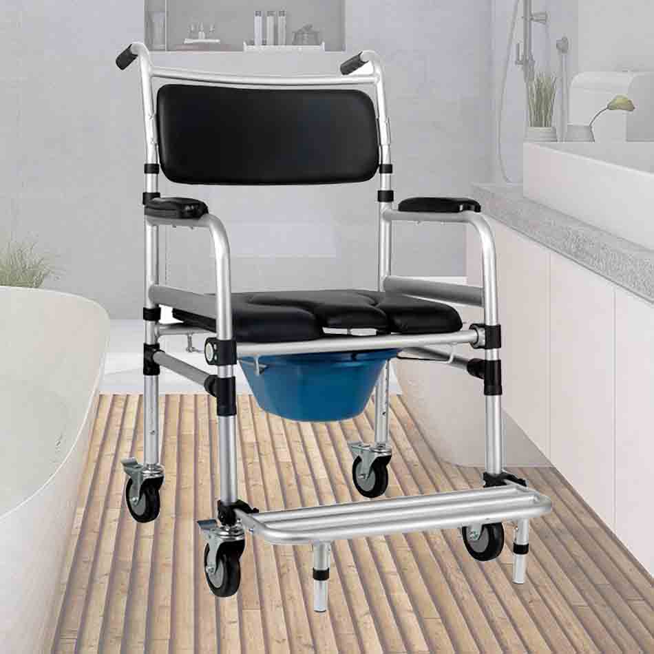 simplywalk Aluminum Mobile Commode Wheel Chair With Foot Brake