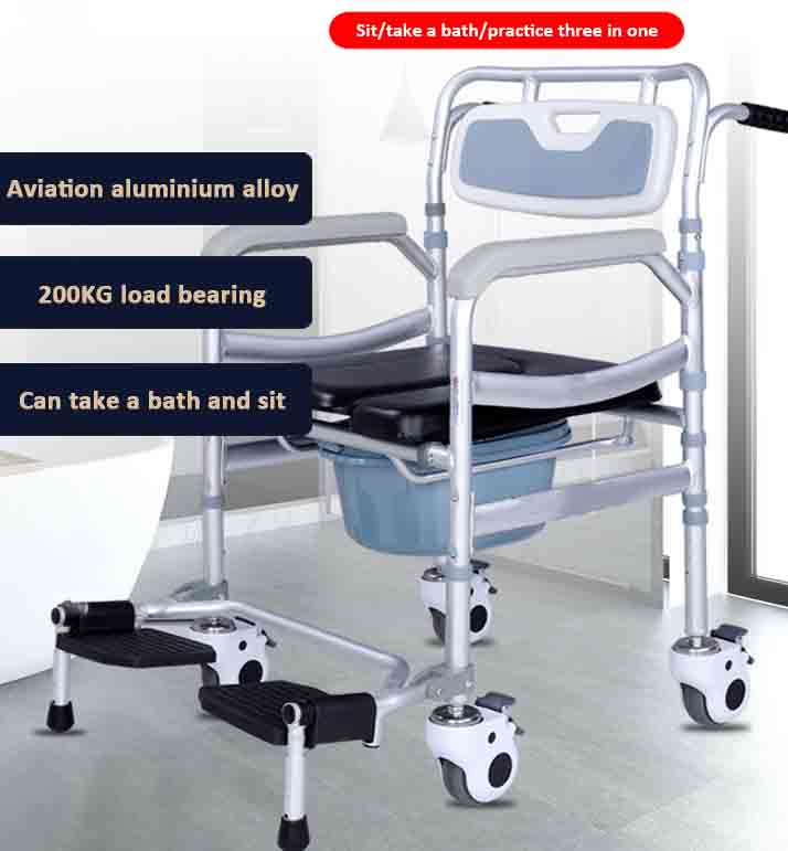 simplywalk aluminum folding commode chair with four wheels